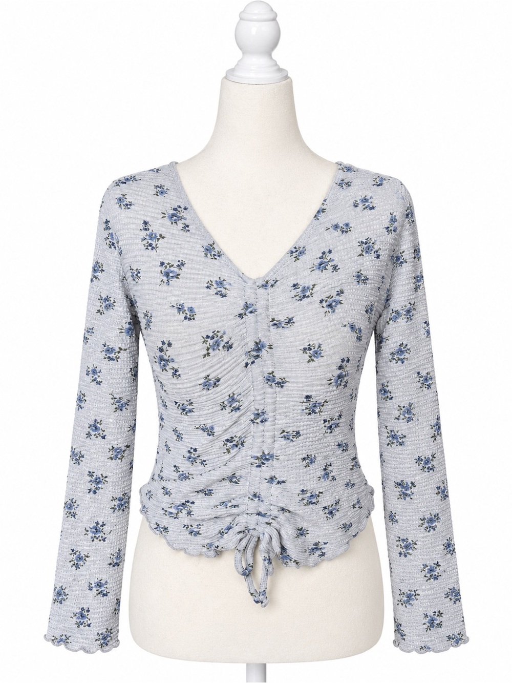 Hollister Floral Ruched Crop Top Long Sleeve Stretchy Y2K Baby Tee M
